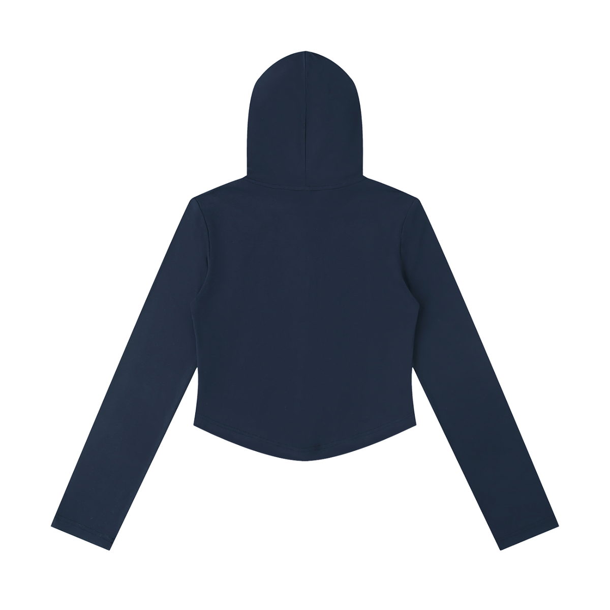 Navy FIT APE women's slim cropped zip hoodie with curved hem, back view
