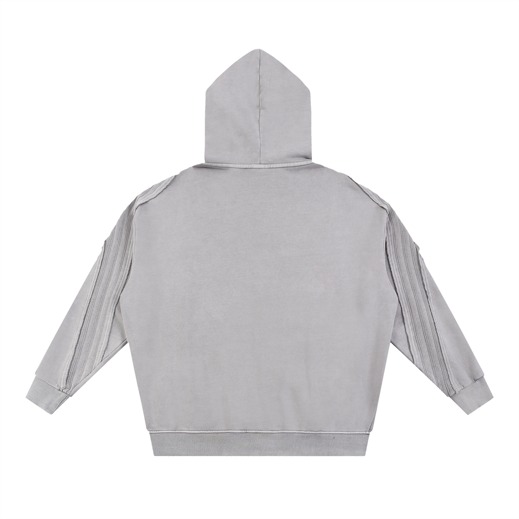 Light gray FIT APE men's raw-edge zip hoodie, back view