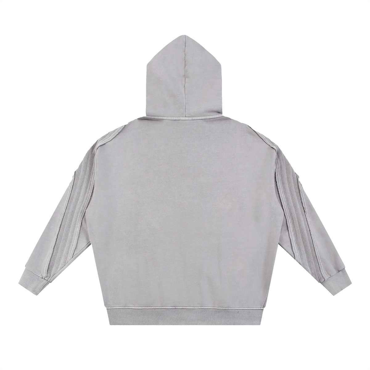 Light gray FIT APE men's raw-edge zip hoodie, back view