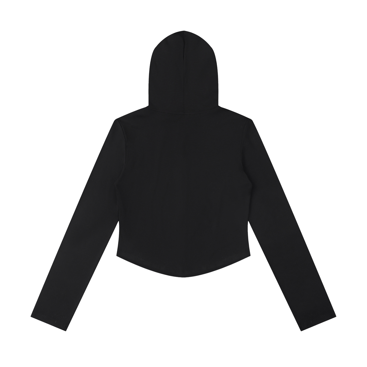Black FIT APE women's slim cropped zip hoodie with curved hem, back view