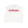 White FIT APE boxy tank top with red chest lettering, front view