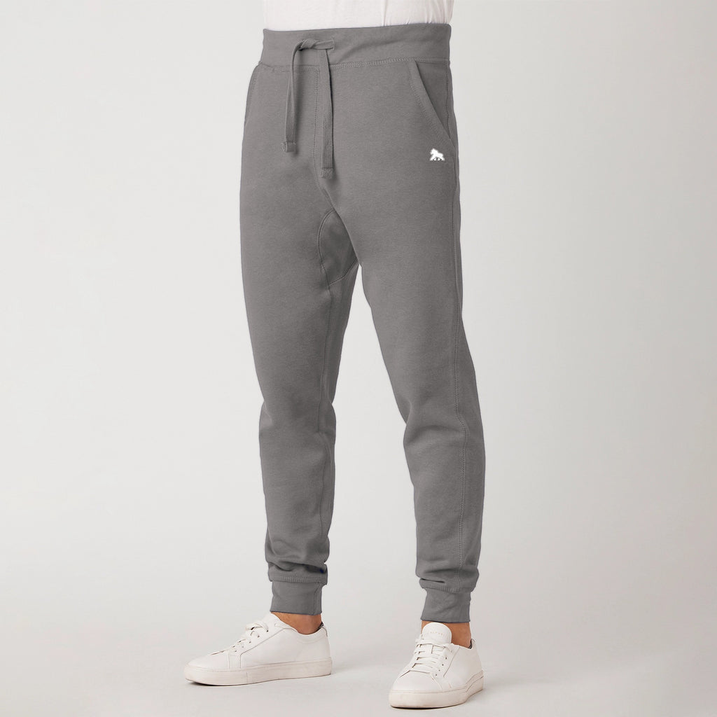 FIT APE men's premium fleece joggers in carbon grey - side view, tapered fit