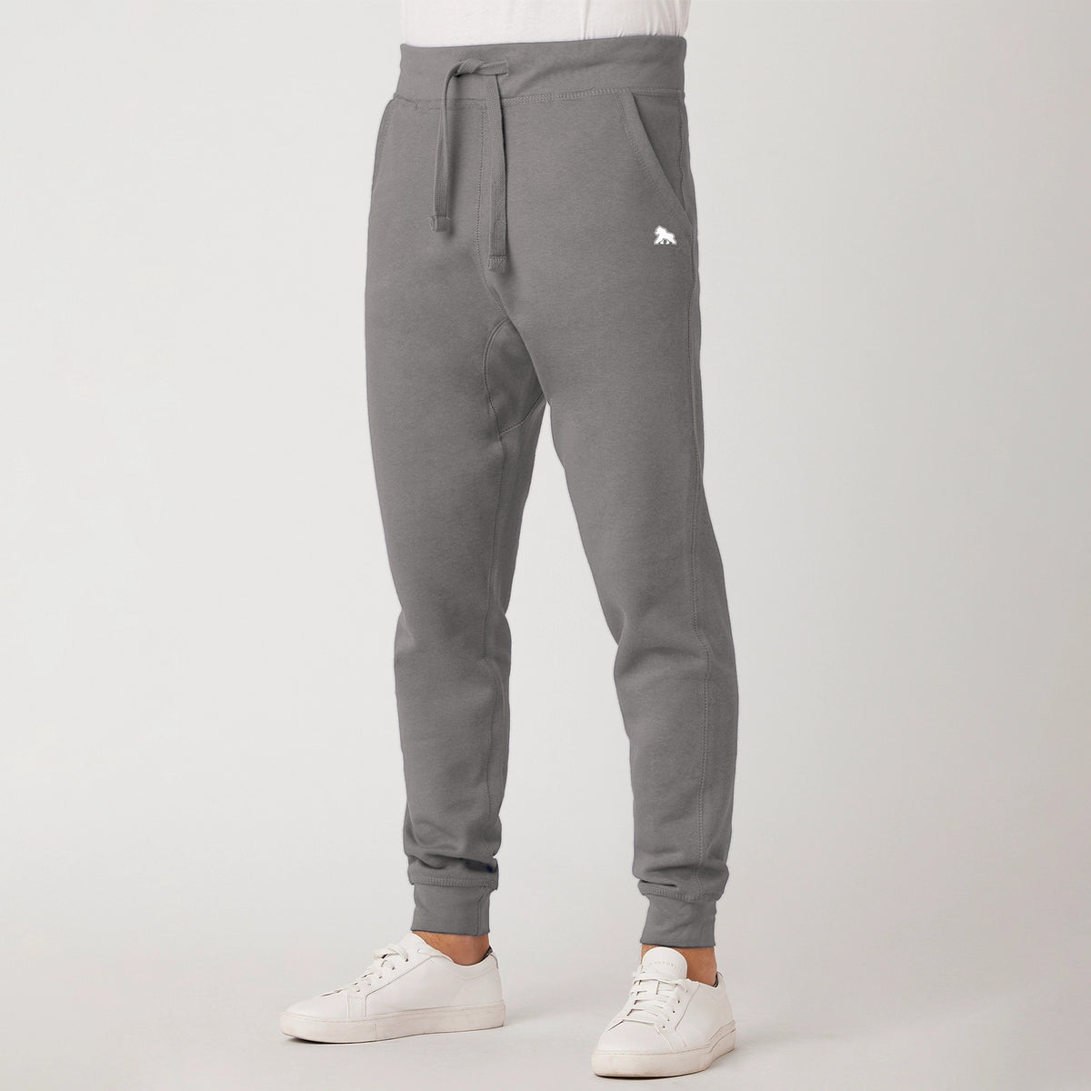 FIT APE men's premium fleece joggers in carbon grey - side view, tapered fit