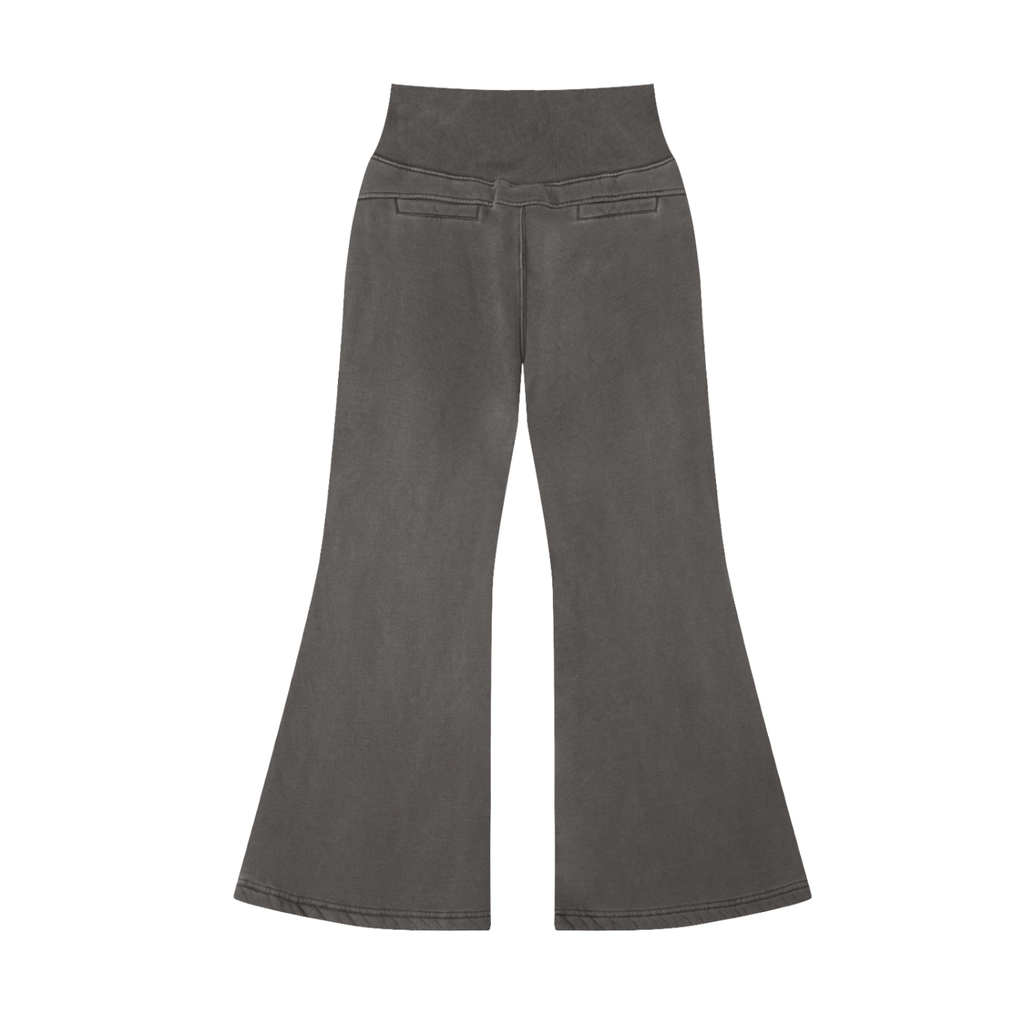 Washed gray FIT APE women's flared fleece pants, back view