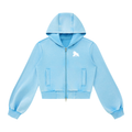 Light blue FIT APE women's vintage-wash zip hoodie with white chest gorilla, front view