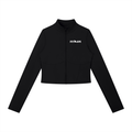 Black FIT APE women's full-zip sports jacket with white chest lettering, front view