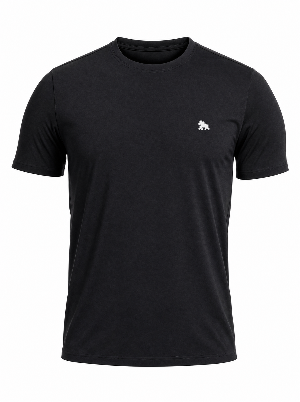 FIT APE Performance Tee flat lay front, black, gorilla logo on left chest
