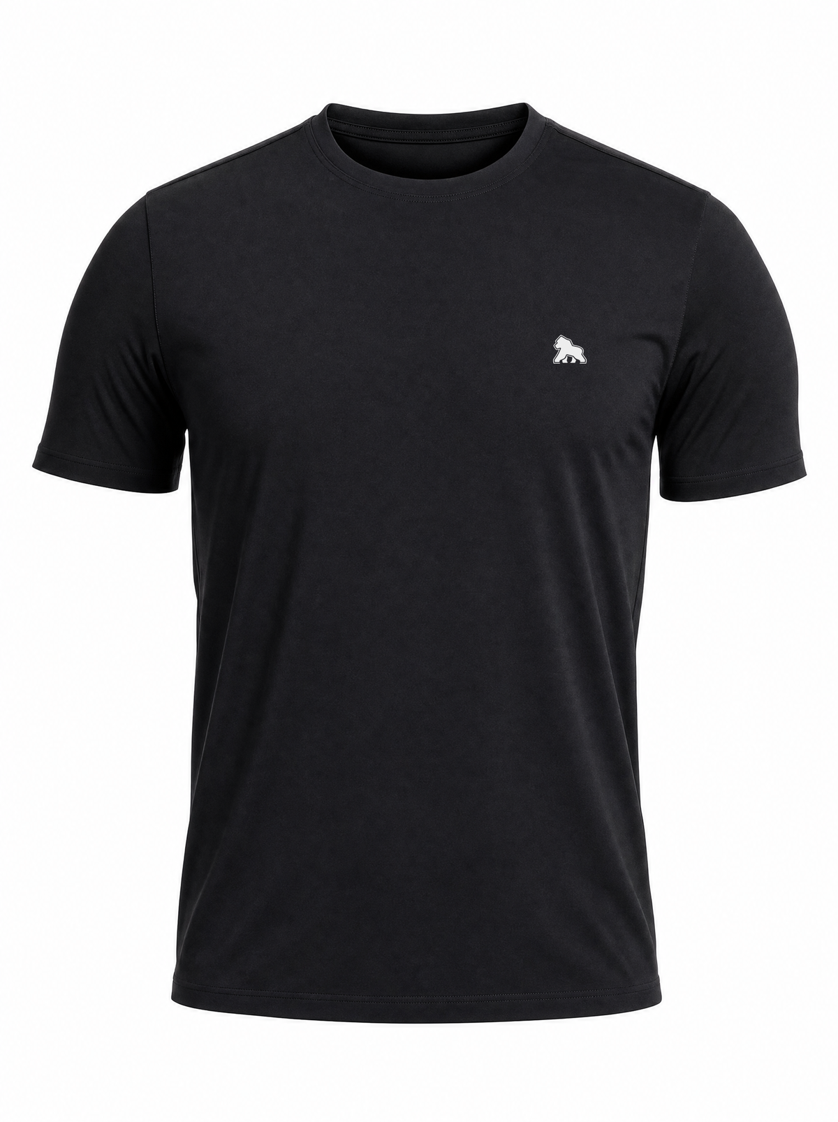 FIT APE Performance Tee flat lay front, black, gorilla logo on left chest