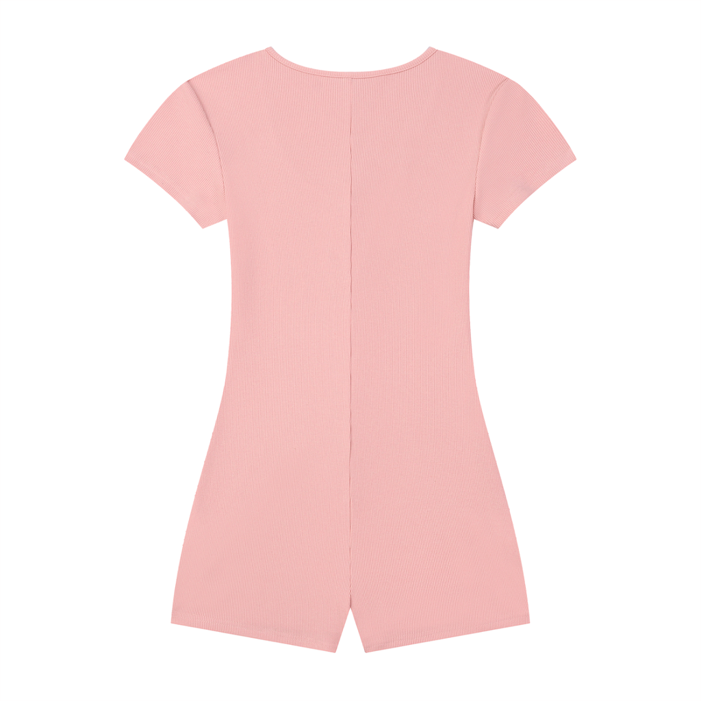 Pink FIT APE fitted short-sleeve romper, plain back view