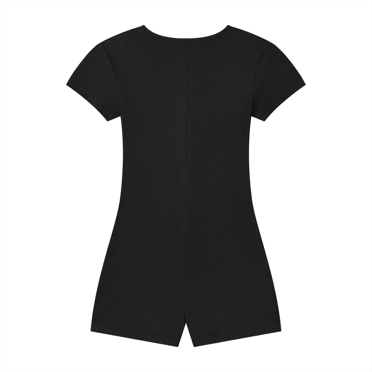 Black FIT APE fitted short-sleeve romper, plain back view