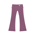 Mauve FIT APE flared yoga pants with fold-over waistband and white gorilla, front view