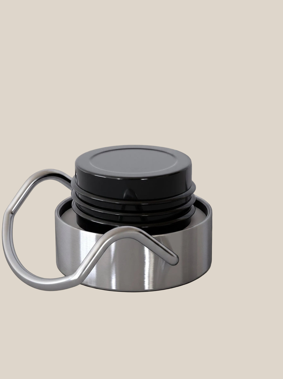Close-up of the FIT APE water bottle screw cap and metal carrying loop