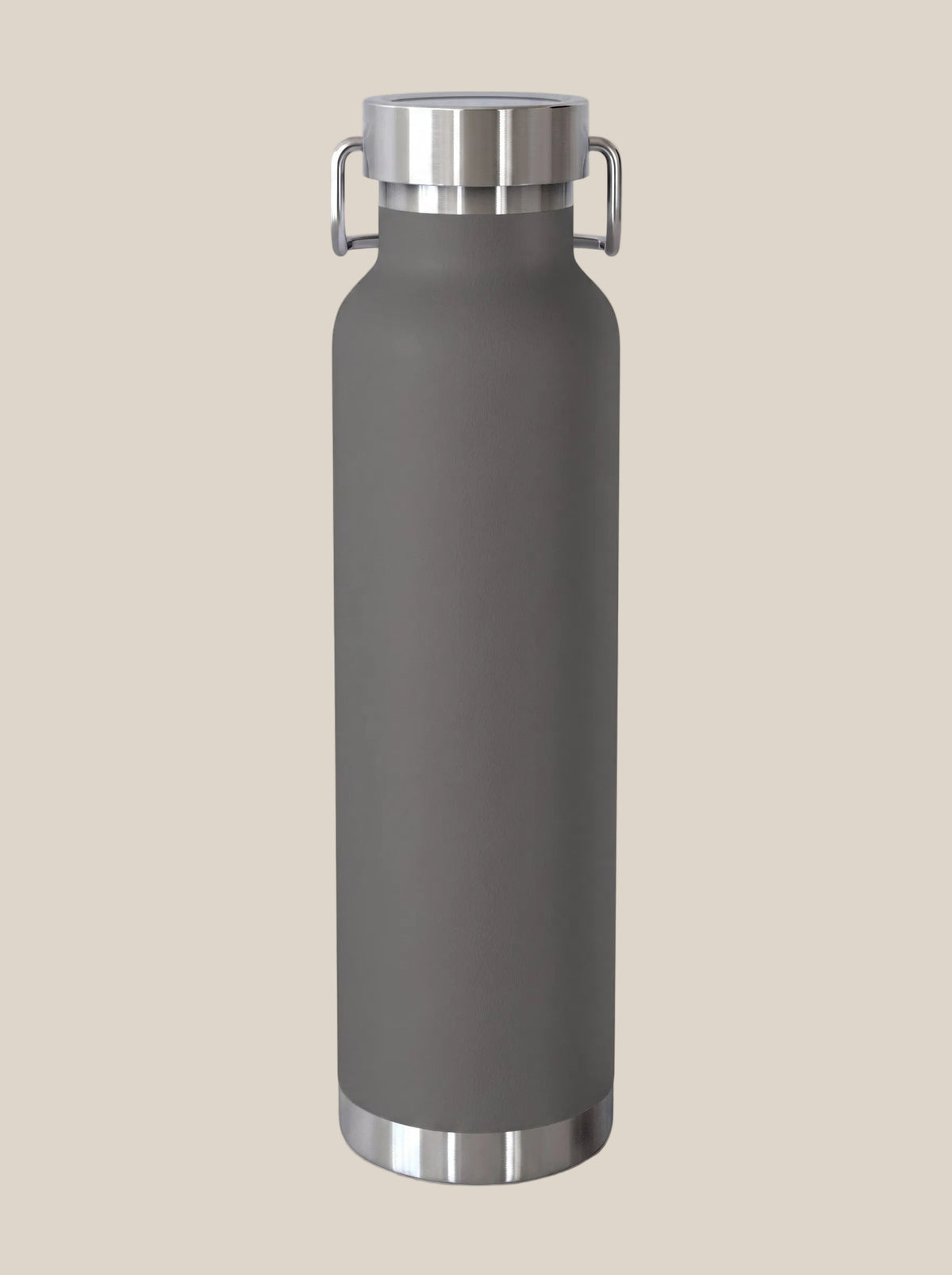 Gray FIT APE water bottle showing the silver cap and carrying loop