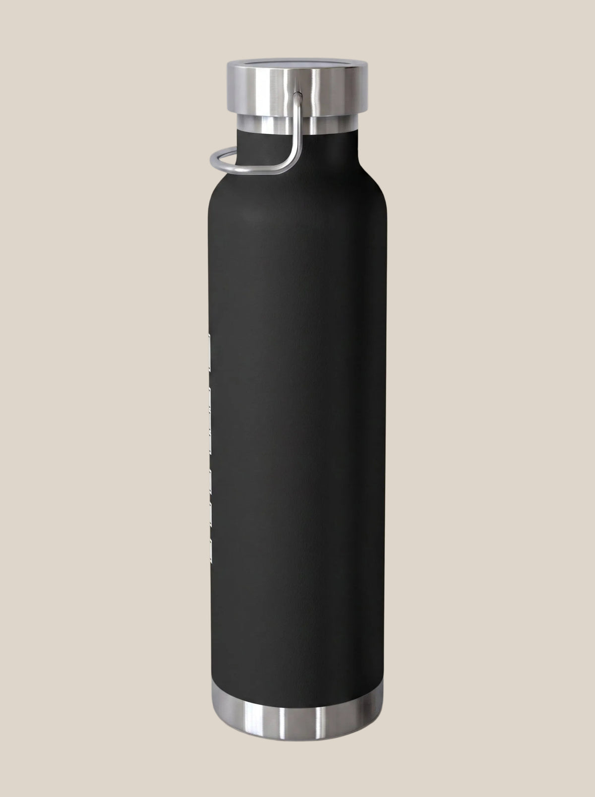 Black FIT APE water bottle with silver cap, plain reverse view
