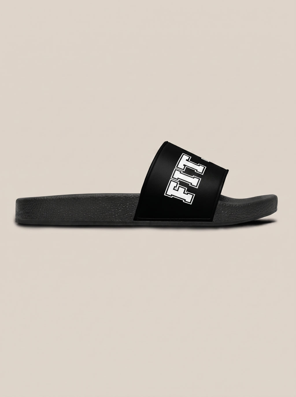 Black women's FIT APE slide facing right, side profile