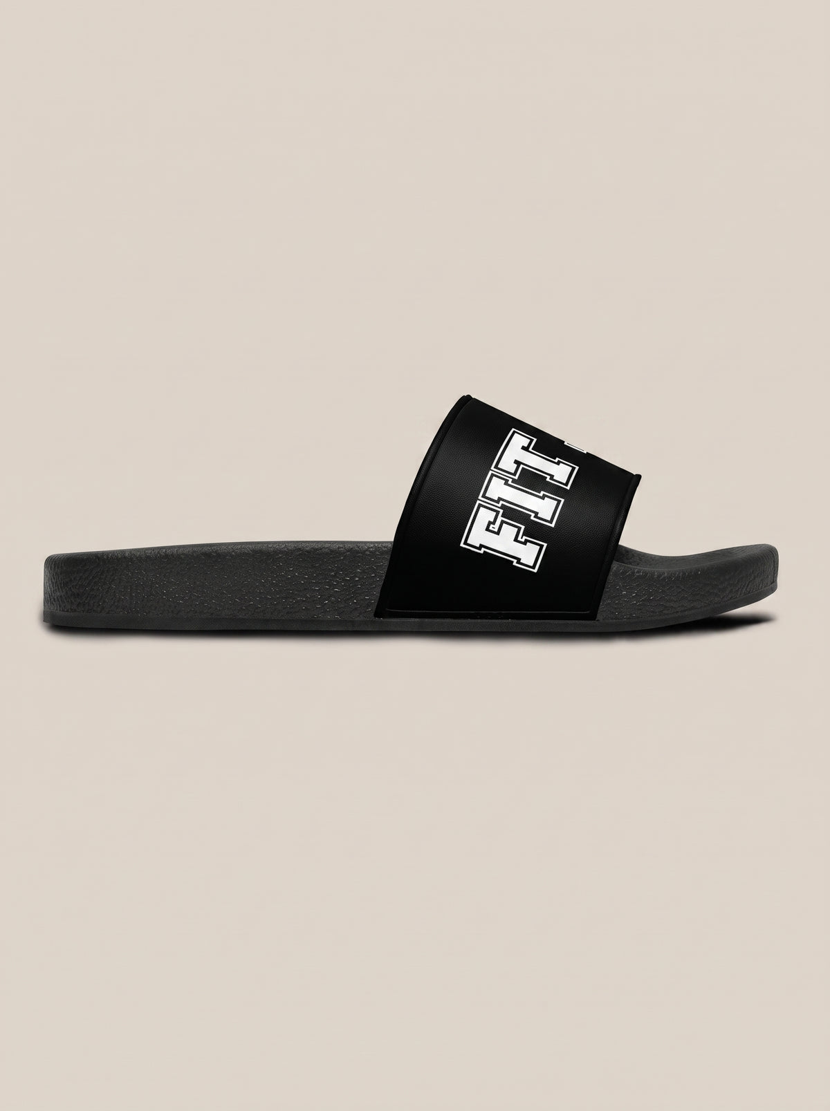 Black women's FIT APE slide facing right, side profile