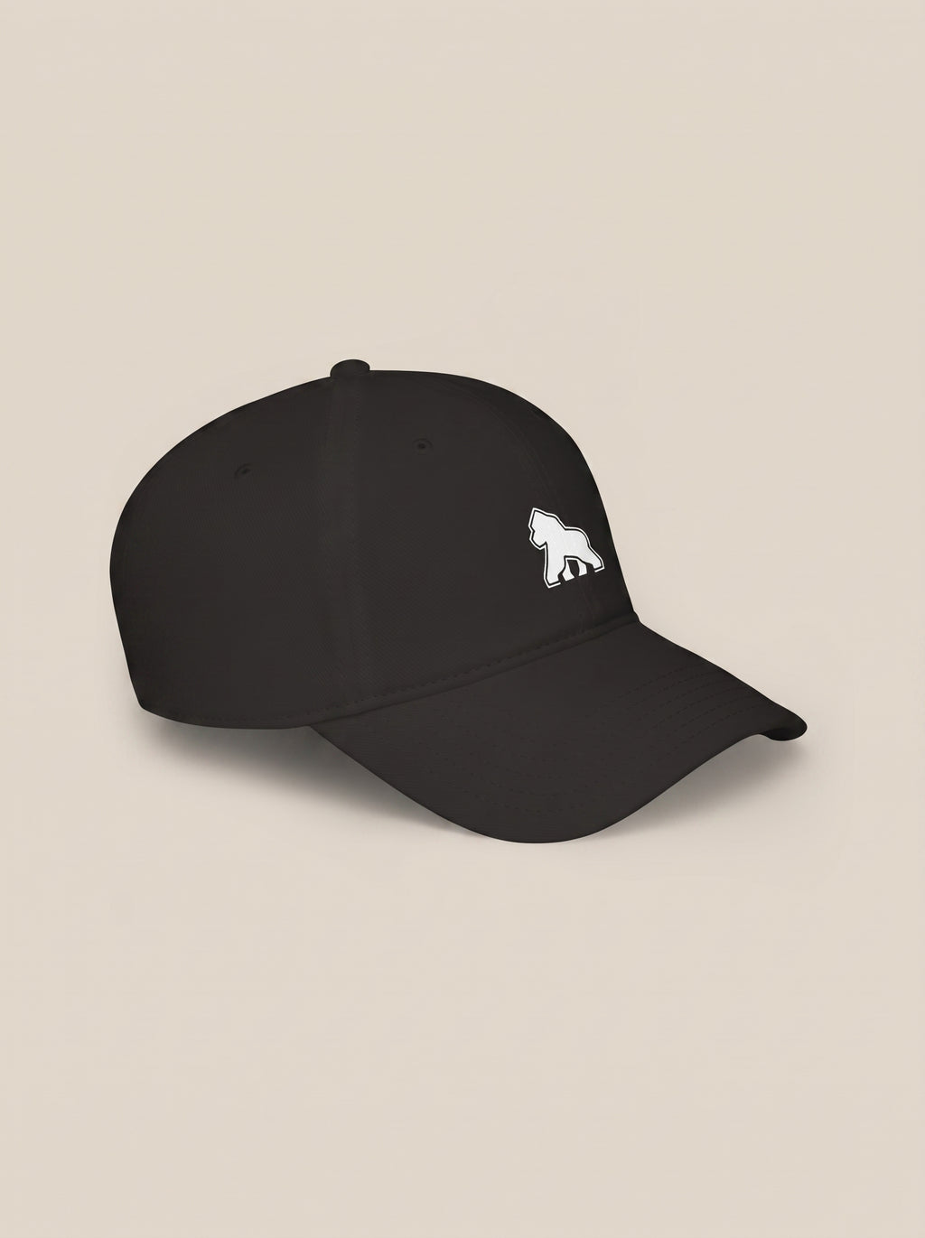 Black FIT APE cotton cap with white gorilla emblem, right-facing angled view