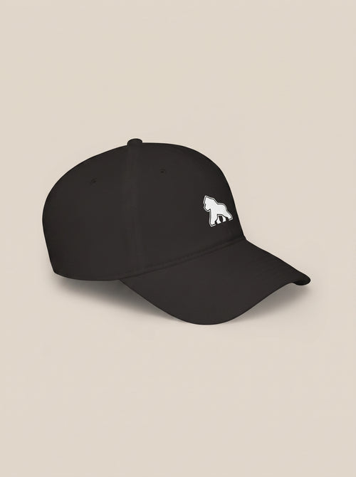 Black FIT APE cotton cap with white gorilla emblem, right-facing angled view