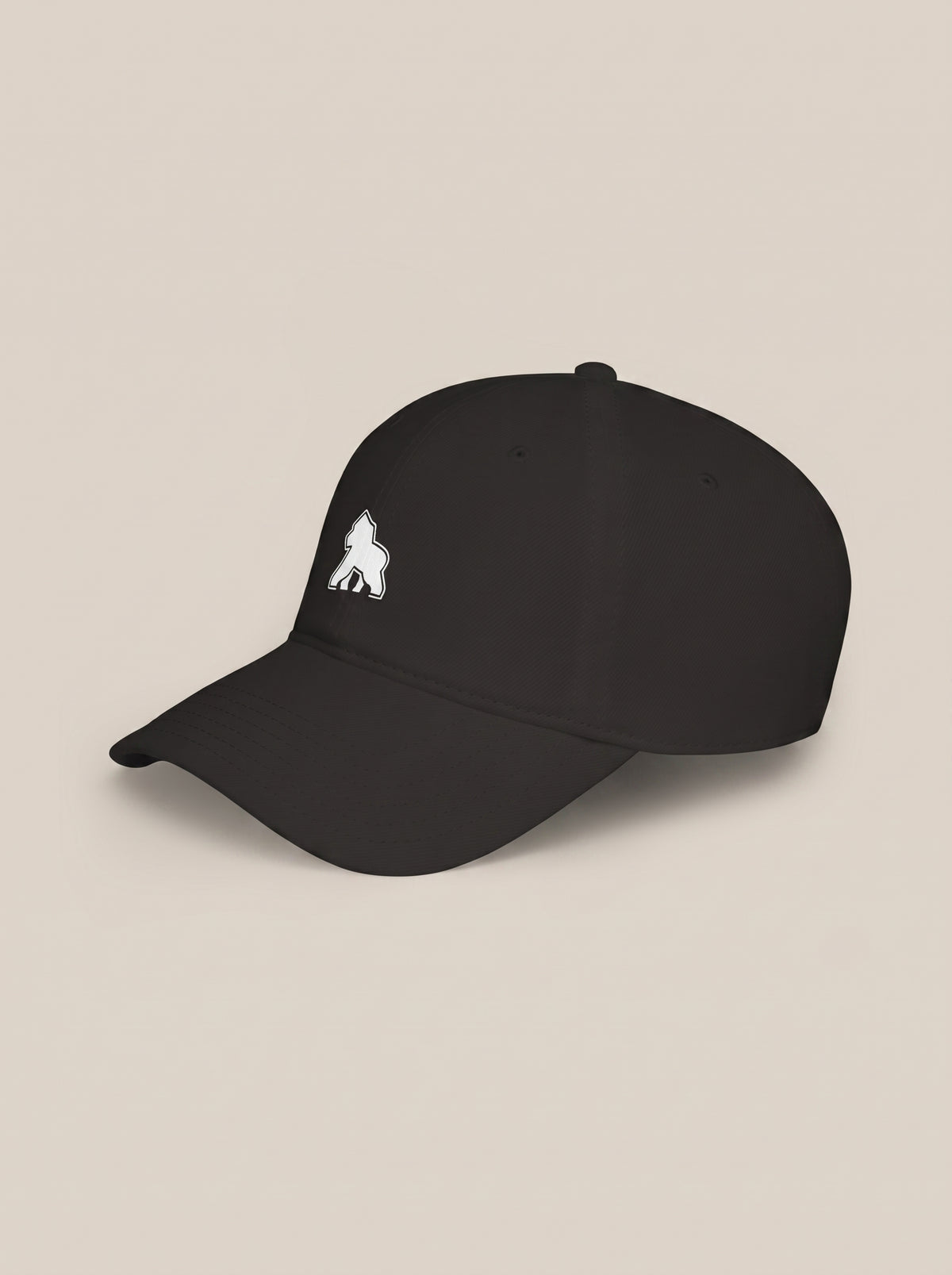 Black FIT APE cotton cap with white gorilla emblem, left-facing angled view