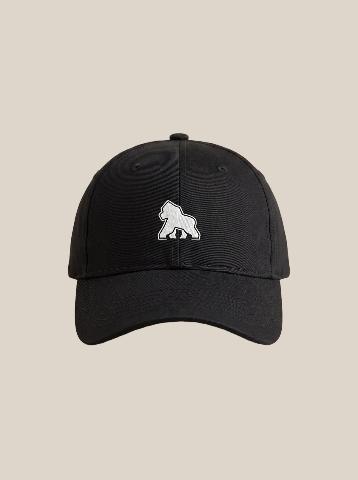 Black FIT APE cotton cap with white gorilla emblem, front view